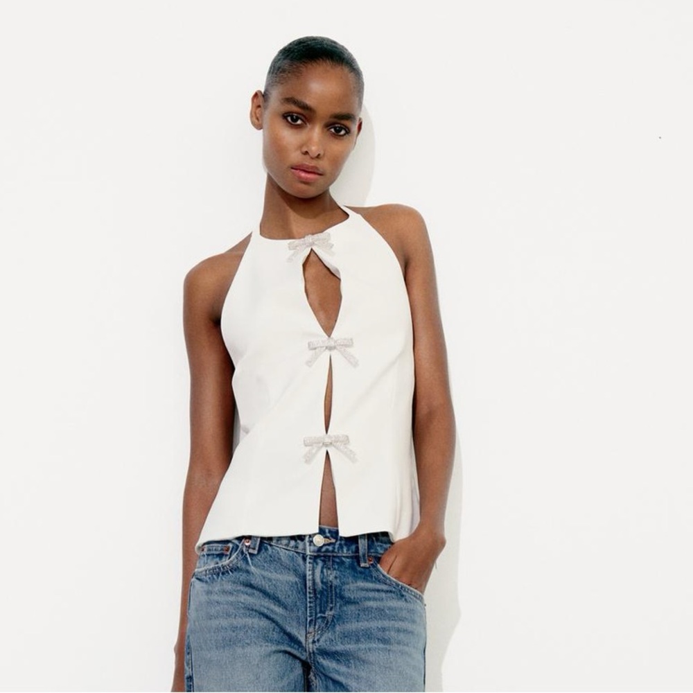 Zara NWT Jewel Bow Halter Top
